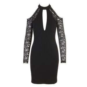 Womens Black Whimsigoth Dress Sz 10 Lace Sleeve Bodycon Keyhole Prom Hoco Event*